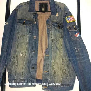 Unisex ILink Perfectly Destroyed American Flag Patch100%Cotton Denim Jacket XL